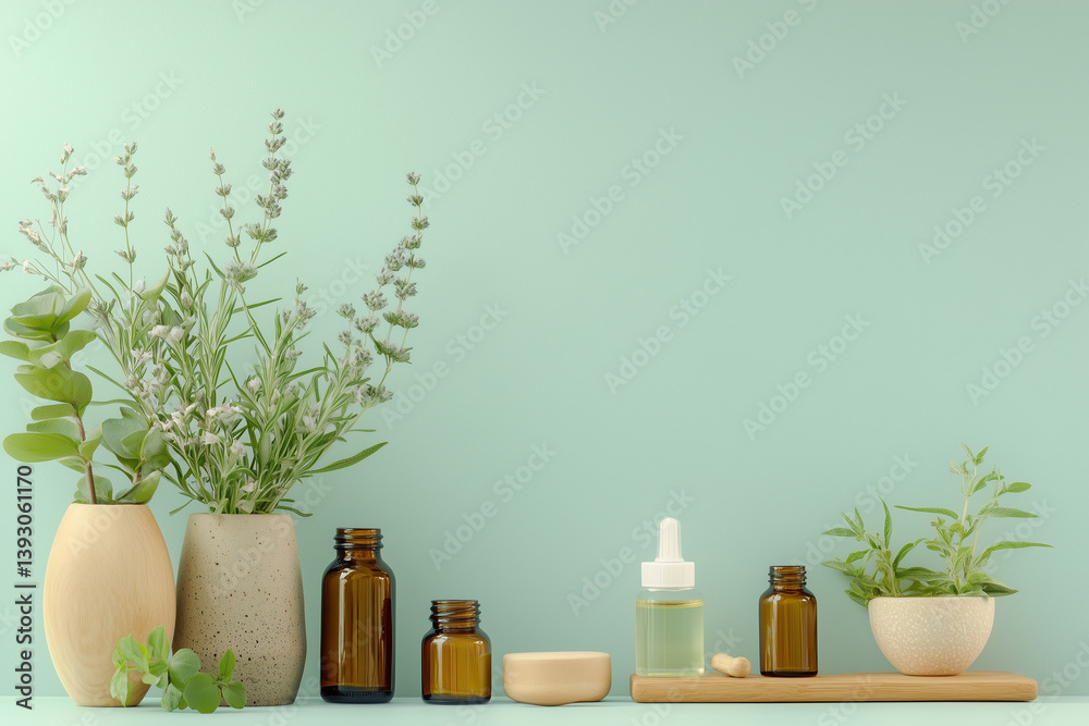 Minimalist Spa Setup with Lavender and Bottles