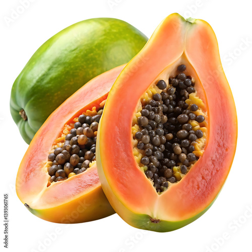 ripe papaya isolated on white clipping path on white background.png