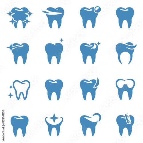  Set of 16 Dental Care Icons Featuring Teeth, Whitening, and Treatment