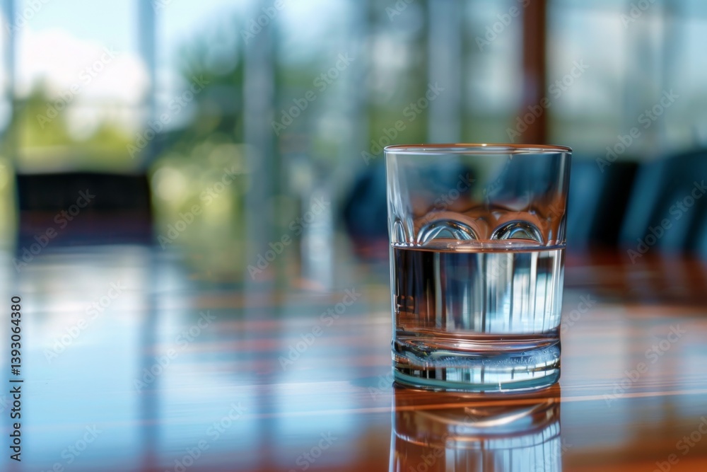glass of water on a conference table