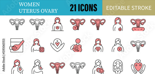  Female Reproductive System Icon Collection - Uterus, Ovary, and Health Symbols