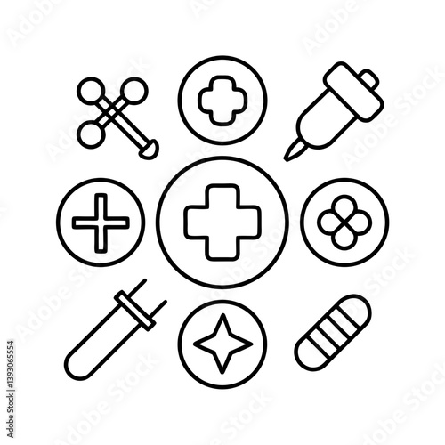 A set of medical tools line art illustration