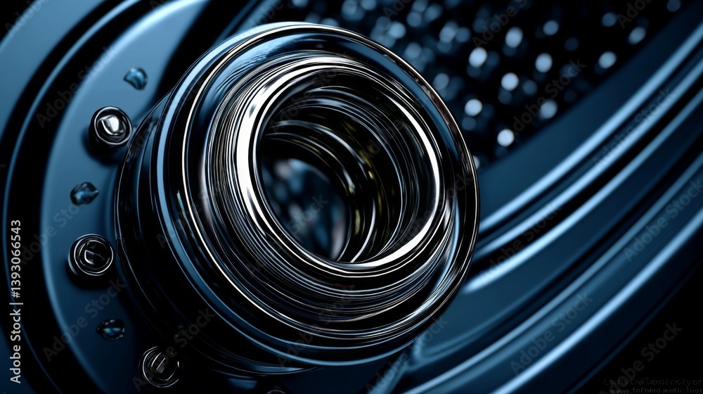 Close-up of a metallic spiral with intricate details and reflections