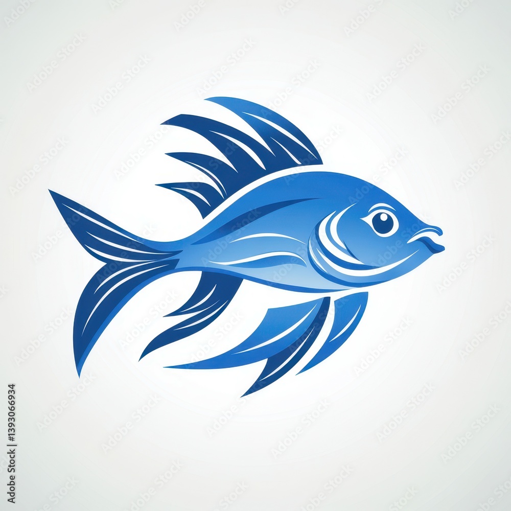 Stylized blue fish illustration showcasing dynamic movement and intricate fin details for artistic representation