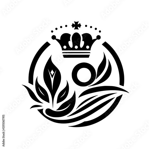 Royal Emblem: Crown & Floral Design, Minimalist Silhouette on White