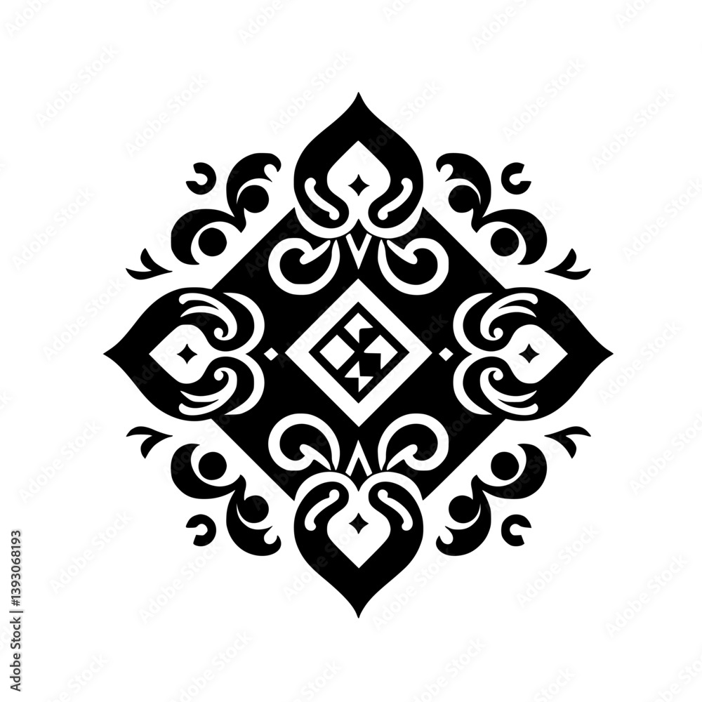 Black and White Ornamental Geometric Design on White Backdrop Black and White Ornamental Geometric Design on White Backdrop