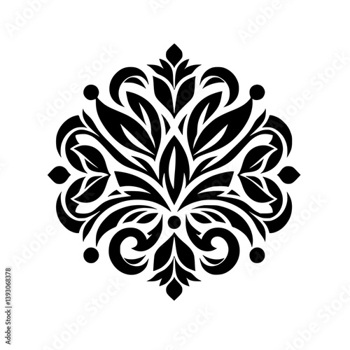 Elegant Floral Black and White Ornament, Vector Illustration, Decorative Element