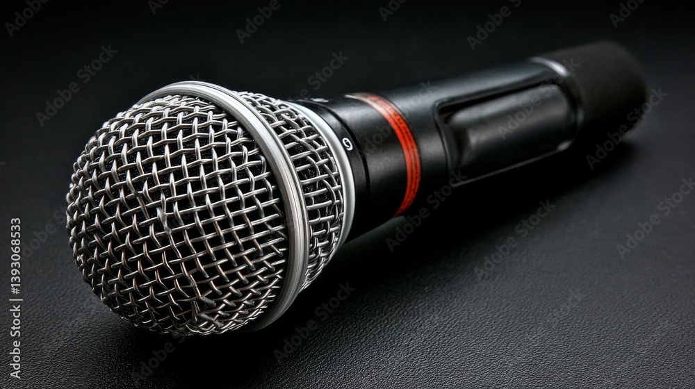 Professional microphone on a dark background, ideal for music and broadcasting
