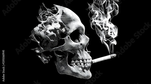 Obraz na płótnie A detailed skull with smoke rising from a cigarette, creating a striking visual w salonie