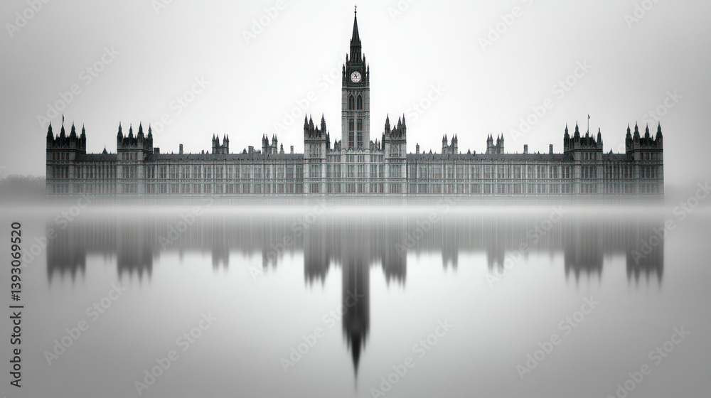Obraz premium Foggy Parliament reflection
