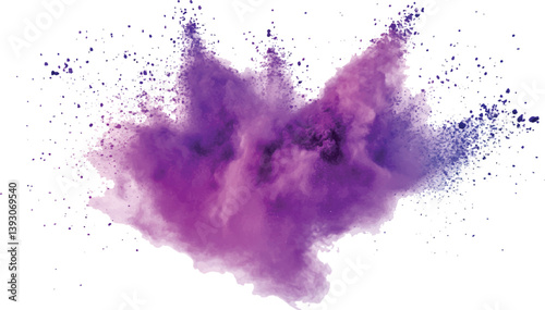 Burst of vibrant purple powder, Colorful dust explode. Paint Holi. colorful vibrant rainbow Holi paint color powder explosion with bright colors isolated white background.