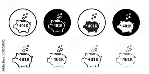 401k retirement savings icon outline collection or set in black and white