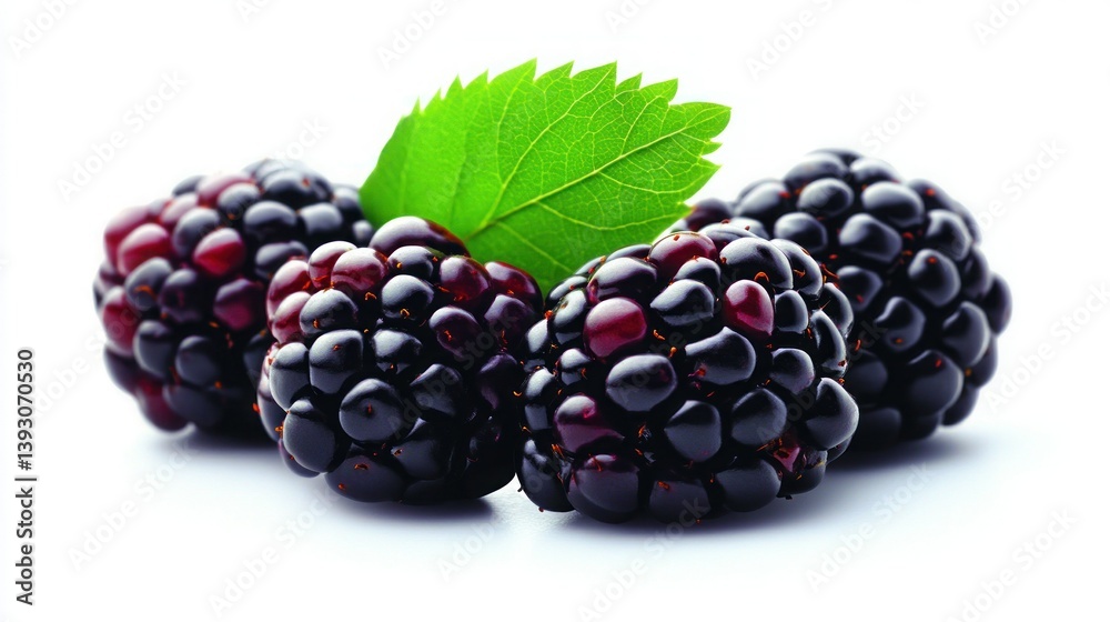 Fresh blackberries with leaf on white background Fresh blackberries with leaf on white background