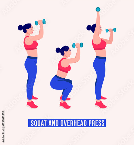 Squat And Overhead Press exercise, Woman workout fitness, aerobic and exercises
