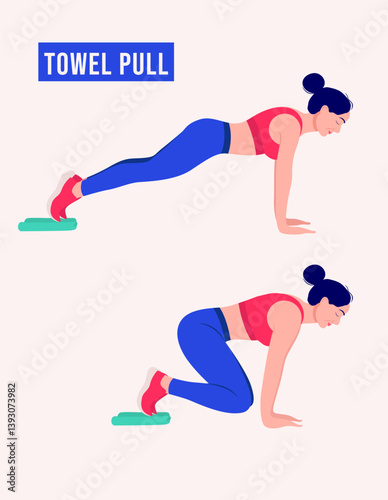 TOWEL PULL exercise, Woman workout fitness, aerobic and exercises