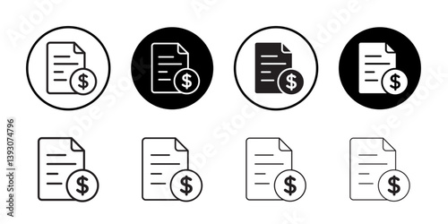 Invoice document icon outline collection or set in black and white