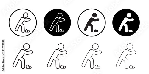 Man tripping icon outline collection or set in black and white