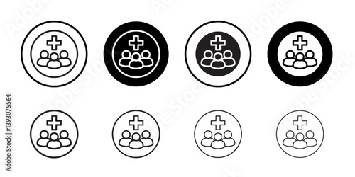 Medical team icon outline collection or set in black and white