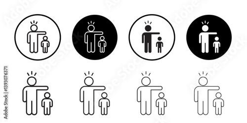 Parents scolding child icon outline collection or set in black and white
