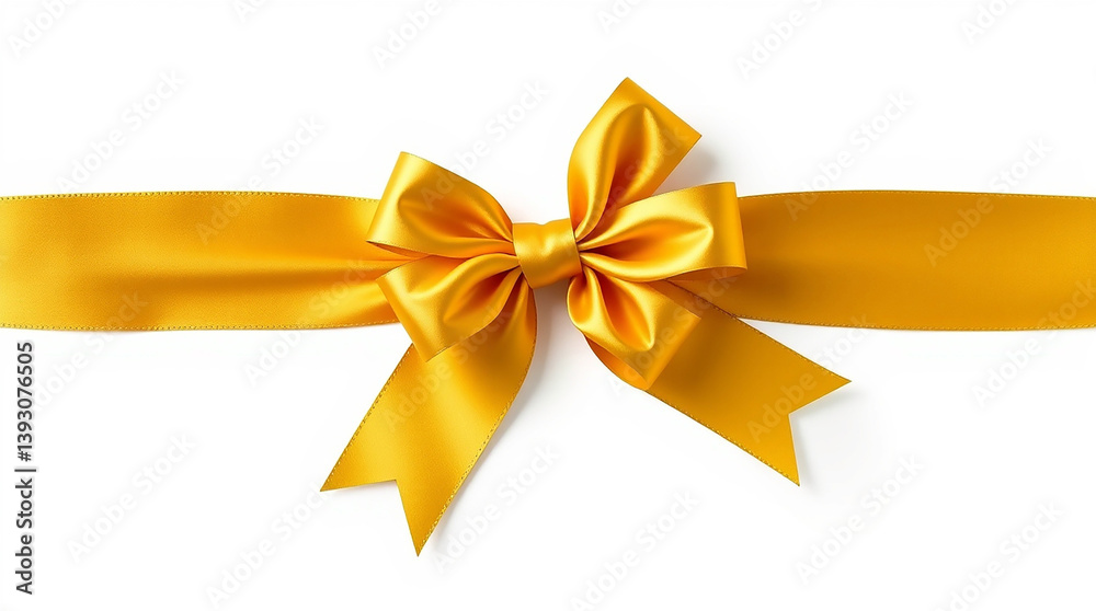 Gold ribbon with bow. Shiny yellow ribbon tied in a bow isolated on white background. Elegant gift wrap. Holiday theme. Decorative element. Gold ribbon with bow. Shiny yellow ribbon tied in a bow isolated on white background. Elegant gift wrap. Holiday theme. Decorative element.