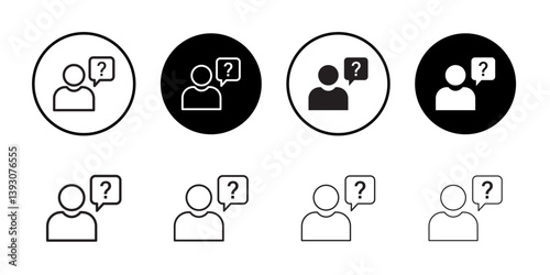 Person asking question icon outline collection or set in black and white