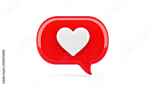A red speech bubble containing a white heart symbol