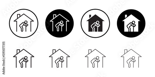 Retirement home icon outline collection or set in black and white