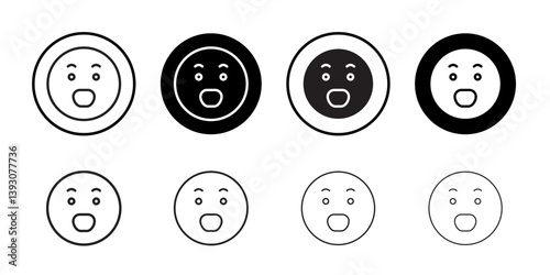 Shocked face icon outline collection or set in black and white