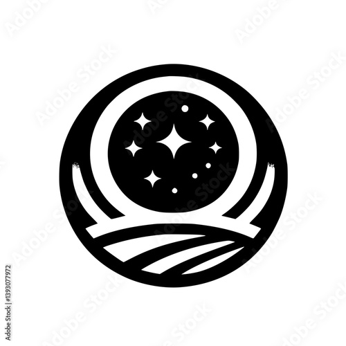 Black & White Stargazing Logo: Cosmic Sphere, Simple Design, Vector