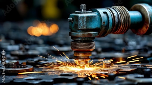 Obraz na płótnie Industrial cutting tool creating sparks on a metal surface w salonie