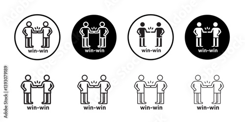 Win-win business deal icon outline collection or set in black and white