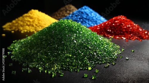 Obraz na płótnie Colorful piles of granulated glass in various shades on a dark background w salonie