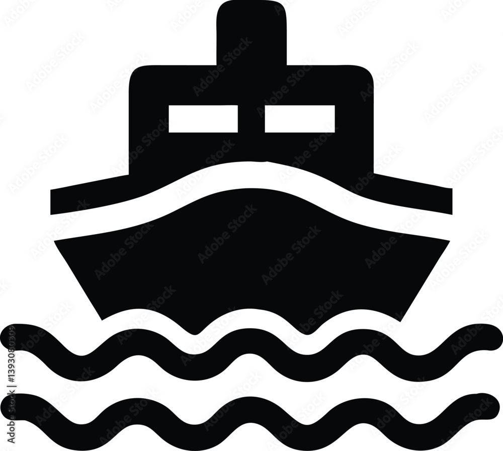 Obraz premium Icon of a Ship Silhouette Sailing on the Waves with Transparent Background