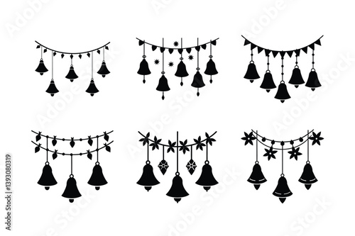 hanging bells garlands vector art silhouette