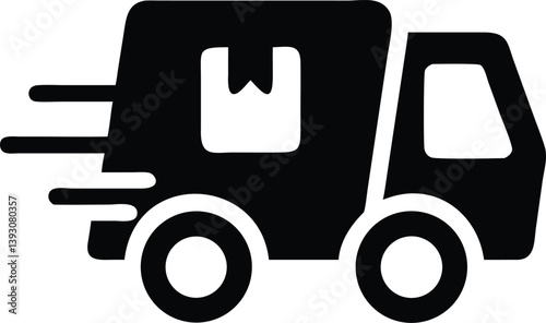 Isolated Black Van Icon, Side View Silhouette on Transparent Backdrop