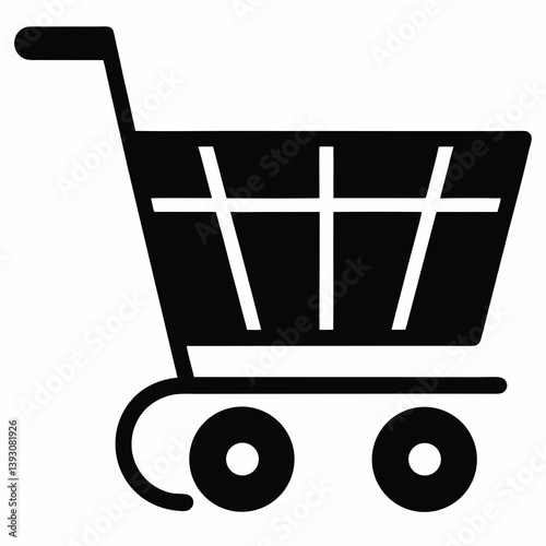 Shopping Cart Silhouette Icon – Black Retail Trolley Symbol for E-commerce