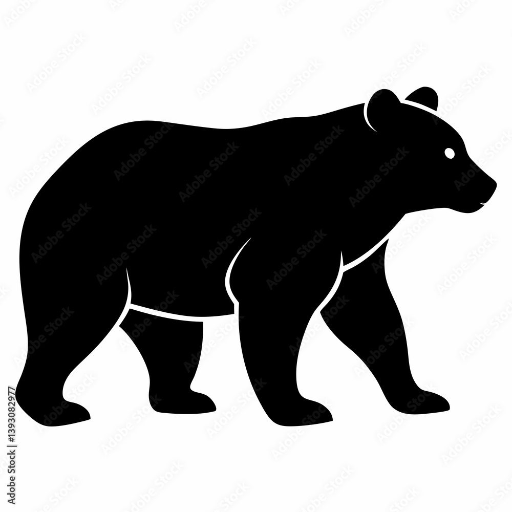 Fototapeta premium Bear Silhouette Icon – Black Wild Animal Outline Walking Side View