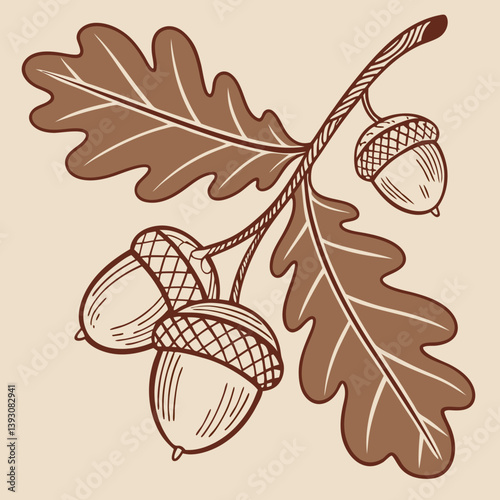 Hand-drawn acorns and oak leaves in a rustic style