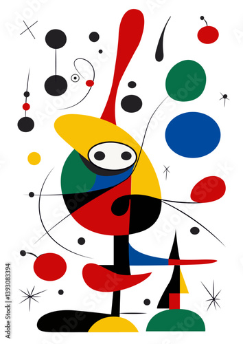 Surreal art illustration in Joan Miro style. Abstract Painting with Geometric Shapes.