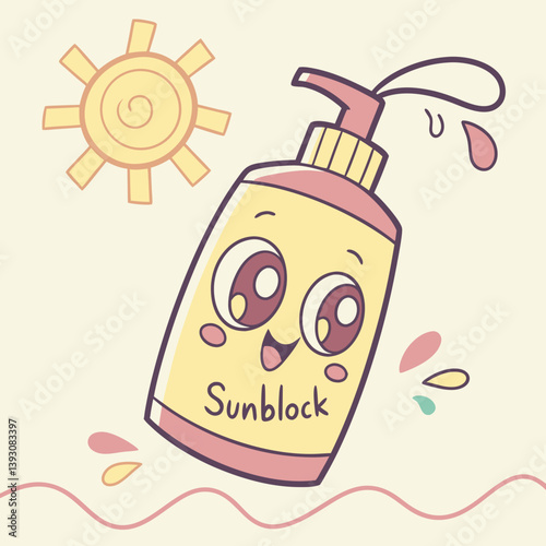 Cute sunblock bottle with happy expression