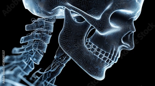 Obraz na płótnie Detailed wireframe illustration of a human skull and neck anatomy w salonie