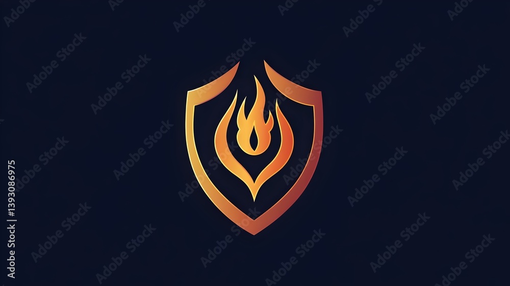 Obraz premium Professional security logo with a shield, flame, and alarm symbolizing protection, fire safety, and rapid response. Ideal for fire alarms, security systems, and emergency services