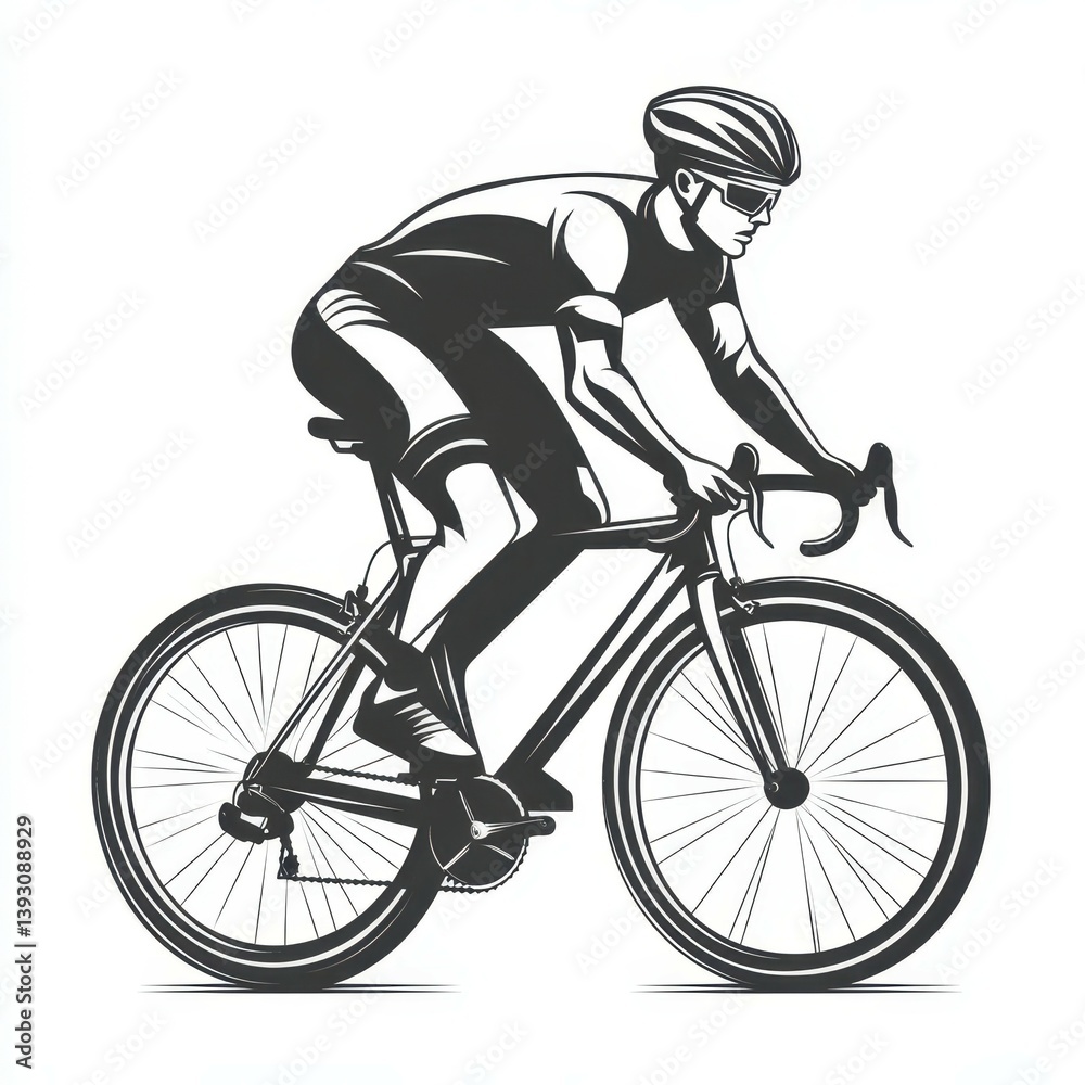 Naklejka premium Bicyclist racing on a road during a sunny day with a dynamic and focused posture