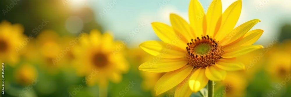 Simple sunflower with big bright yellow petals, bright, bloom Simple sunflower with big bright yellow petals, bright, bloom