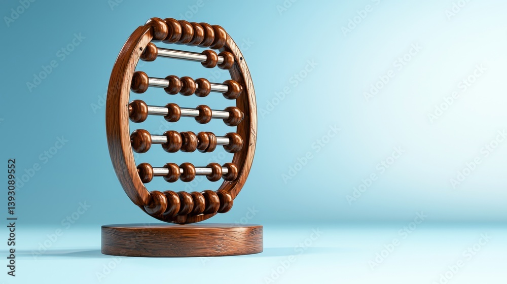 Wooden abacus on a blue background, symbolizing education and calculation