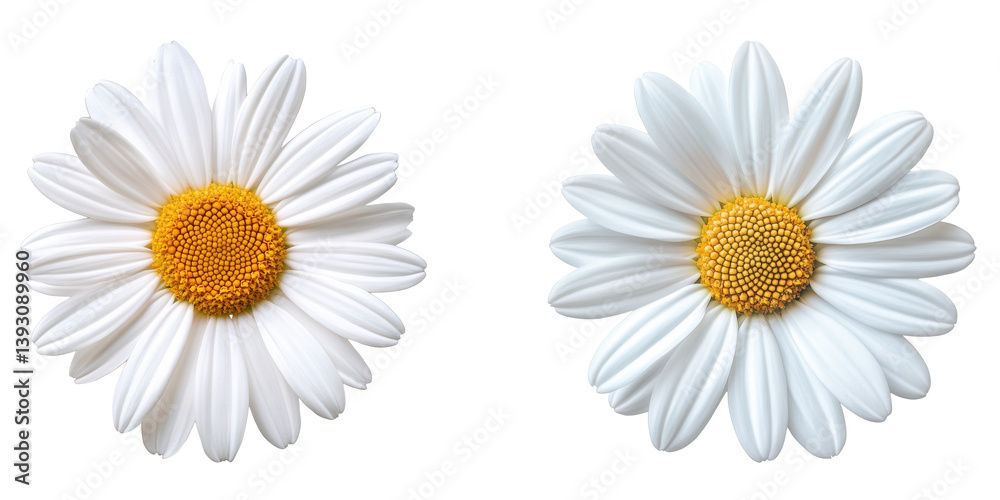 Two perfect white daisies isolated transparent background botanical