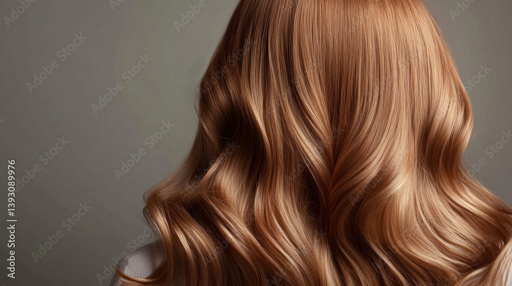 Fototapeta premium wavy blonde brown hair back view. Grey background
