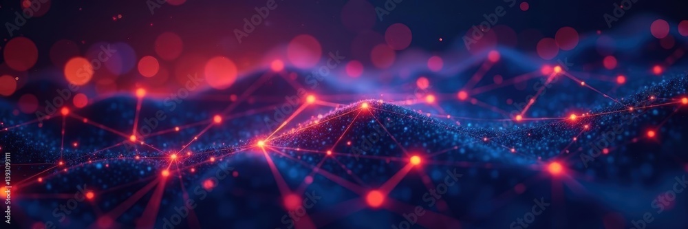 Naklejka premium Abstract grid of interconnected nodes, glowing lines , technology background, business network