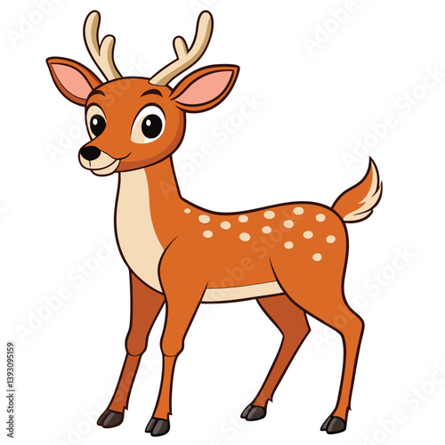 Cute Cartoon Deer with Antlers, Forest Animal Illustration