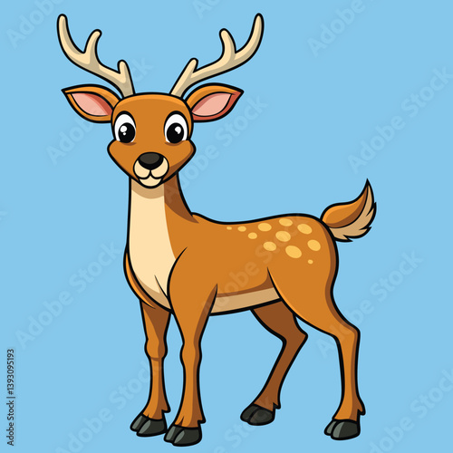 Cute Cartoon Deer with Antlers, Forest Animal Illustration